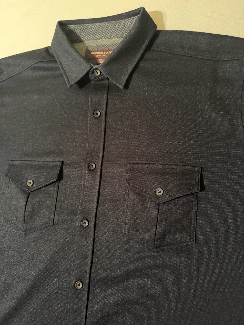 Johnston & Murphy Indigo Button Down Shirt Mens 2XL Blue Stretch Workwear Warm
